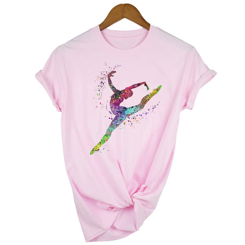 Gymnast Dancer T Shirt Femme Watercolor Gymnastics Art Tshirt Women Summer White Tee Shirt Tops