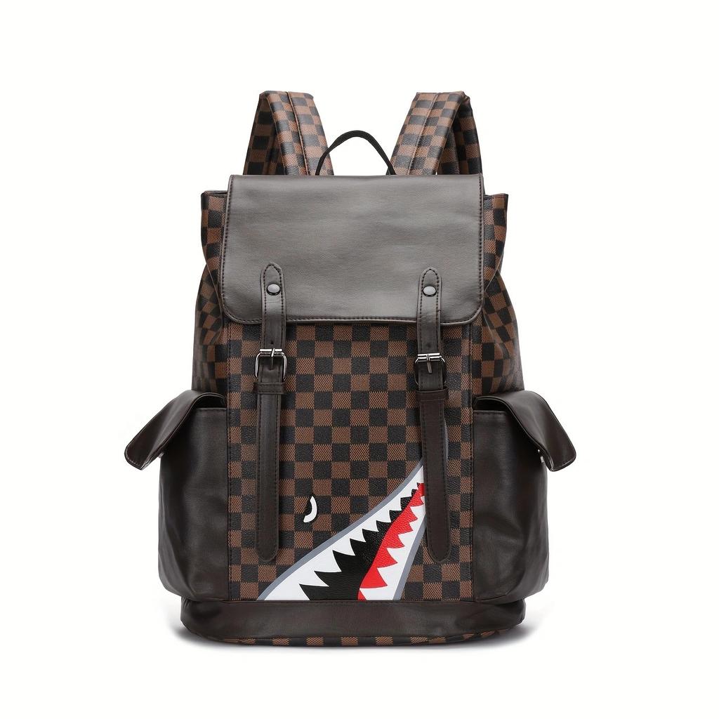 Neue koreanische Version Business-Rucksack Leder Große Kapazität Herren und Damen Trend karierter Rucksack Reisetasche Studenten-Computertasche