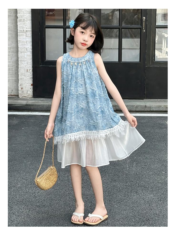 Girls' Dress Summer 2026 New Style Mid University Children's Stylish Tank Top Skirt Girls' Lace Holiday Beach Skirt Trendy
