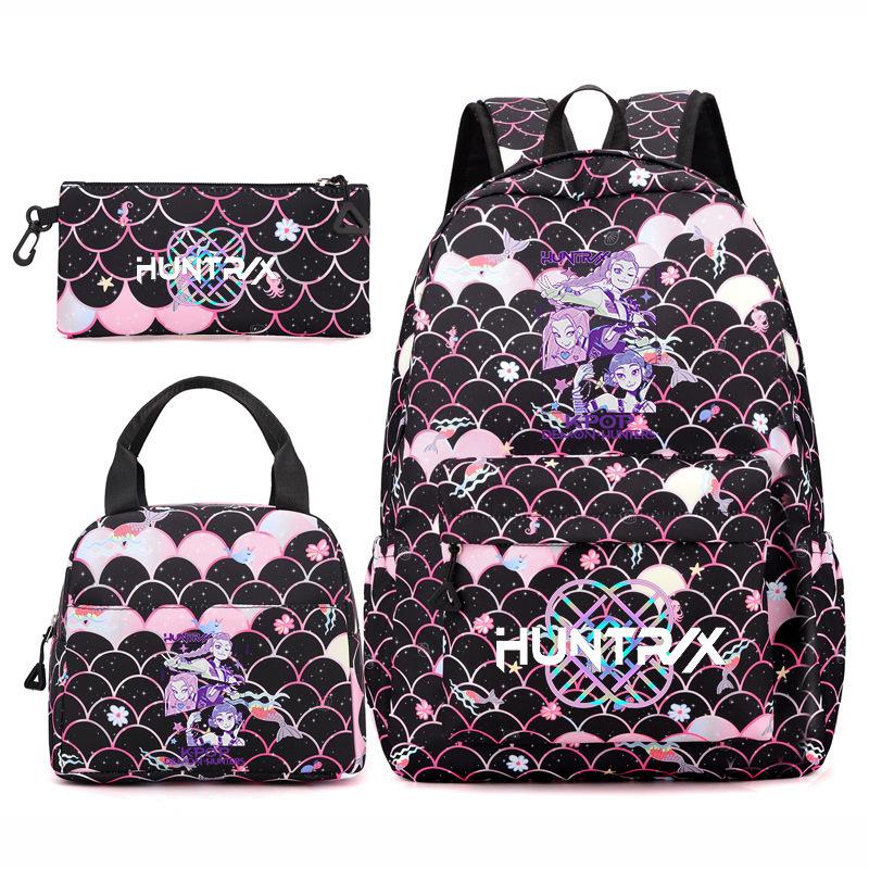 3Pcs/set Cartoon KPOP Printed Backpack with Handbag Pencil Case for Teenager Boy Girl Large Capacity Bookbag Schoolbag Mochila