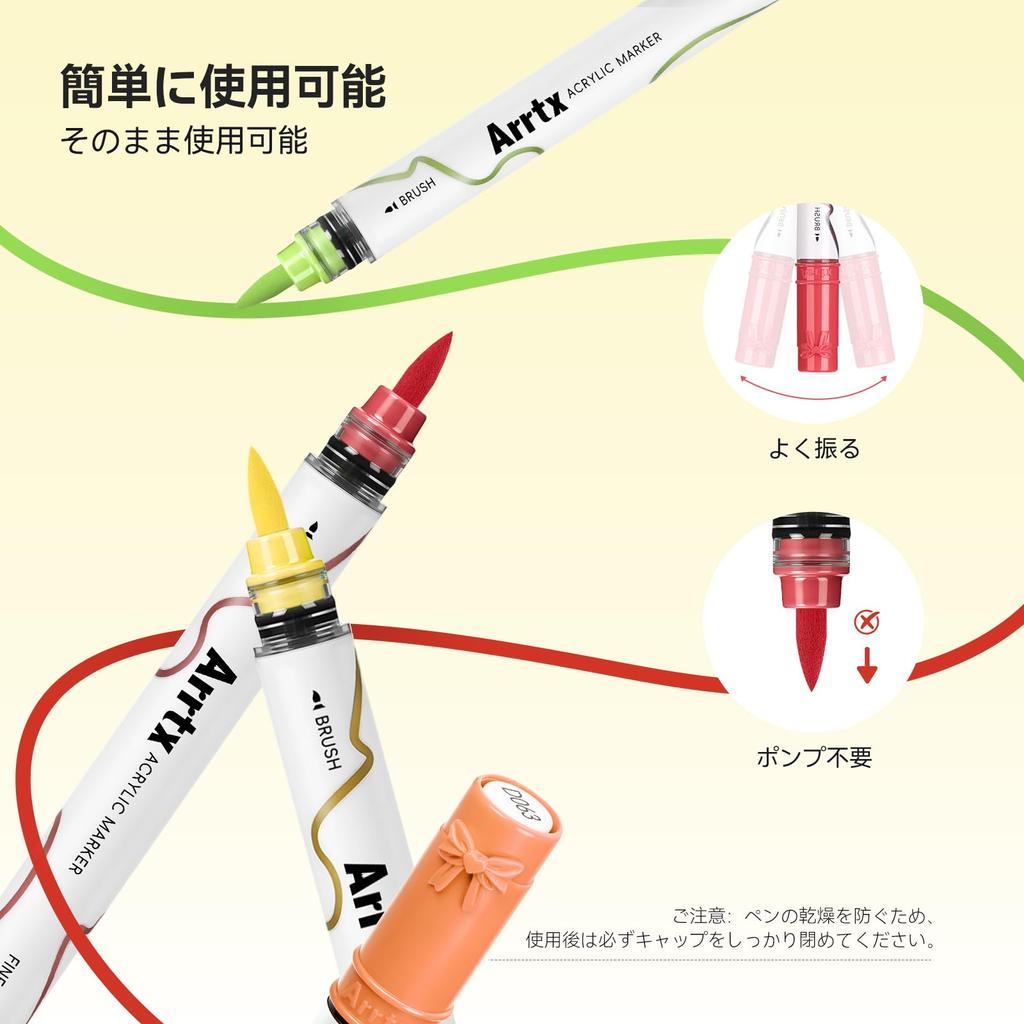 Arrtx 66 Colors Acrylic Paint Direct Ink Compatible Art Supplies Double-Ended Markers, Type, Pump-Free, Multi-Material