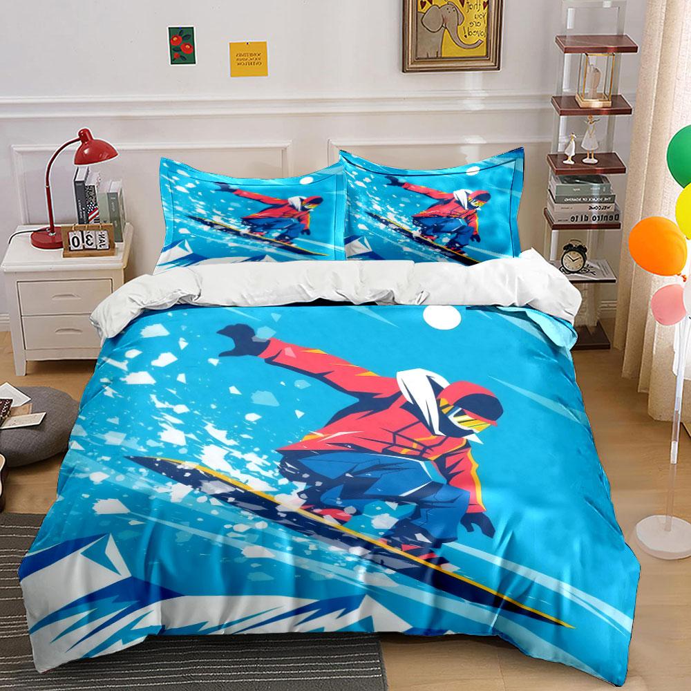 Snowboarding Adventure Poster Set Bedding Set With 1 Duvet Cover 2 Pillowcases Single Double King Queen, Gift