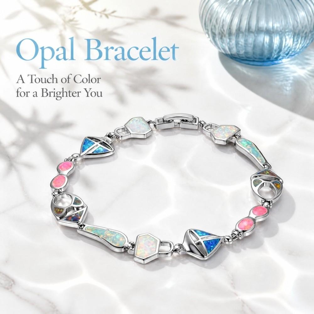 Synthetic Opal Link Bracelet Lab Created Opal Women Jewelry Unique Art Opal Bracelet Daily Jewelry