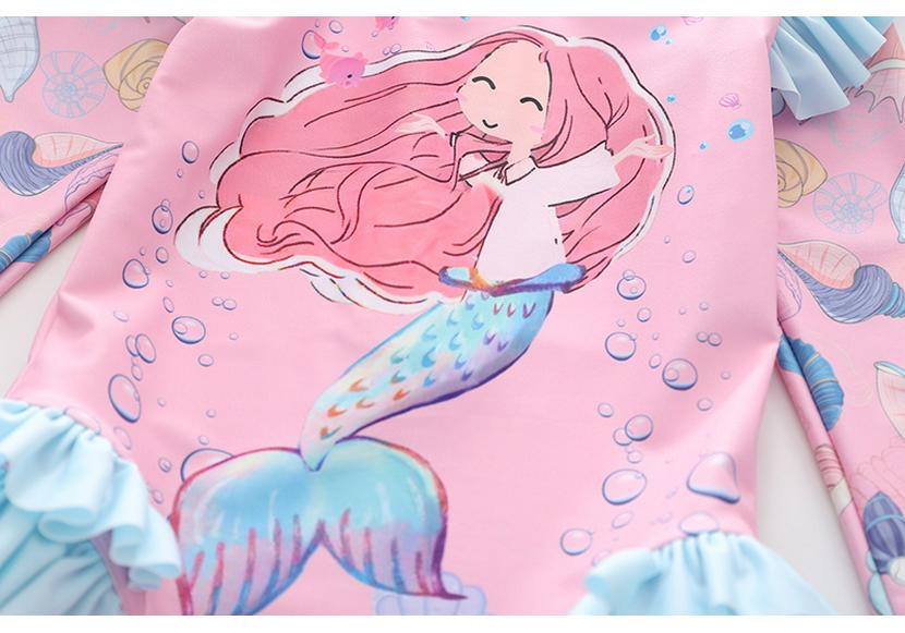Costume da bagno intero a maniche lunghe con volant per bambina, con slip, certificato CPC per bambini