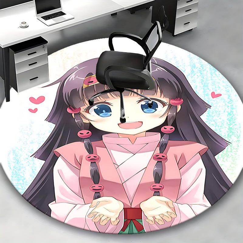 1pc Anime Cartoon Design Round Carpet Office Chair Mat, NonSlip Rug for Home Decor, Living Room