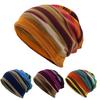 Unisex Winter 2 in 1 Striped Print Double Layer Neck Scarf Beanie Cap Turban Hat