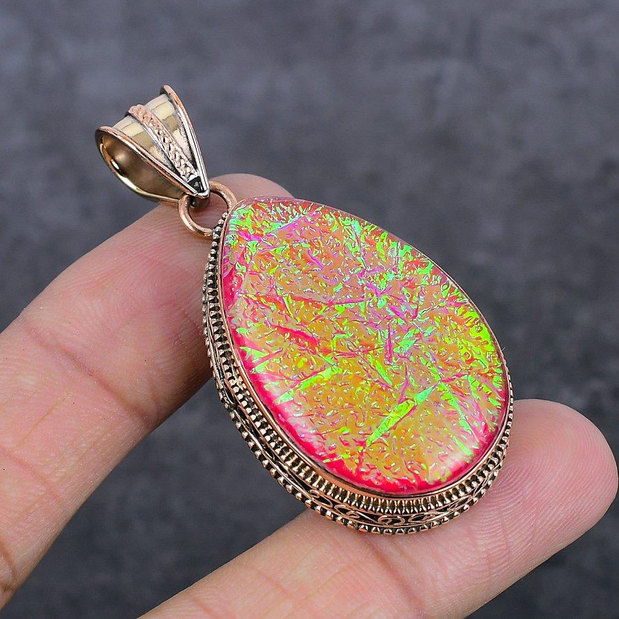 Pink Triplet Opal Handmade Copper Jewelry Pendant 2.17" R2b80