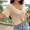 Women's Fashion Casual Summer Spring Solid Color Print Short Sleeve V-Neck Blouses & Shirts