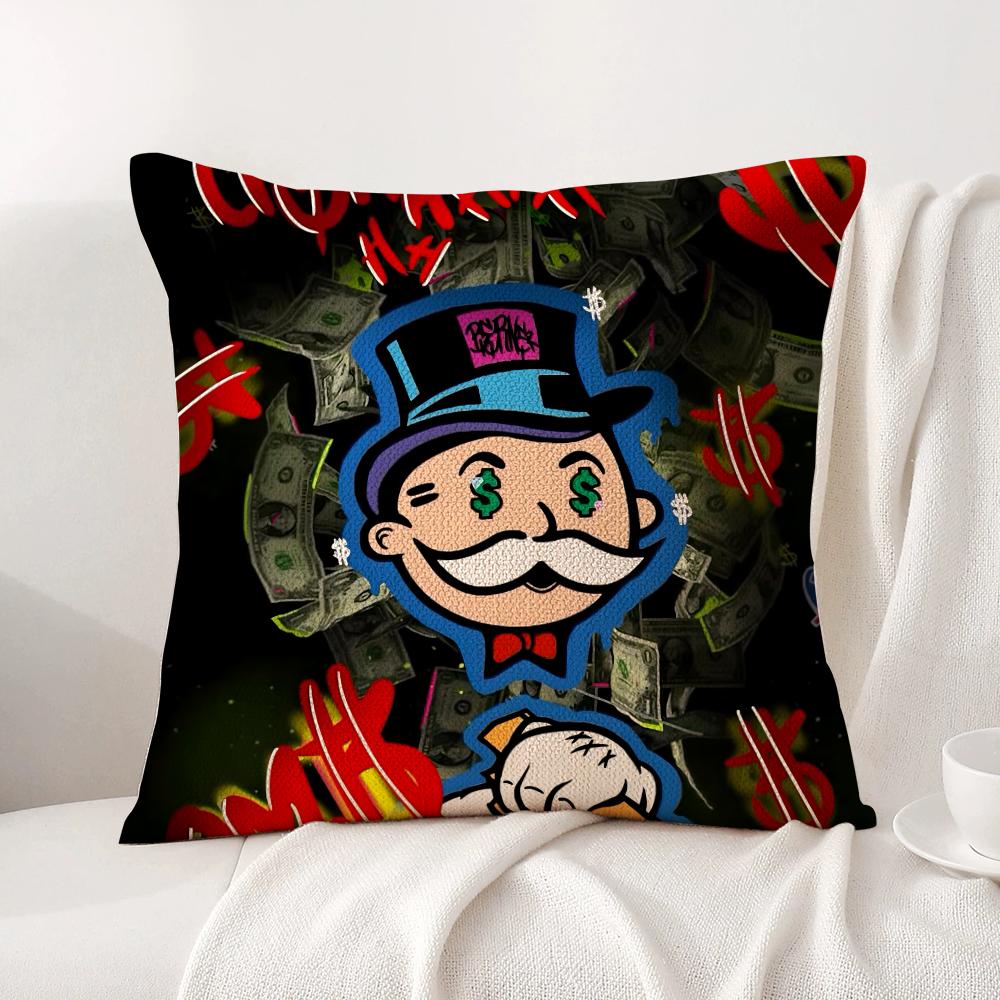Cartoon M-Monopoly Cushion Cover Summer Coolness Linen Fabric Double-Sided Printing Pillow Case Sofa Home Decor Gift