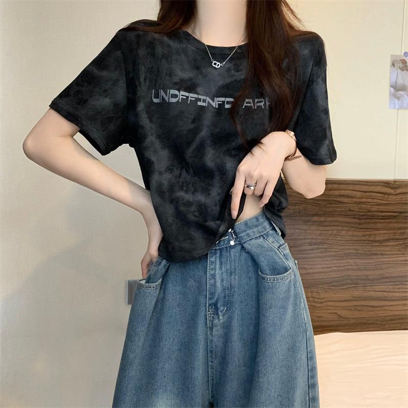 

Женская футболка свободного кроя с принтом в стиле ретро tie-dye 2025 года XXL чёрный