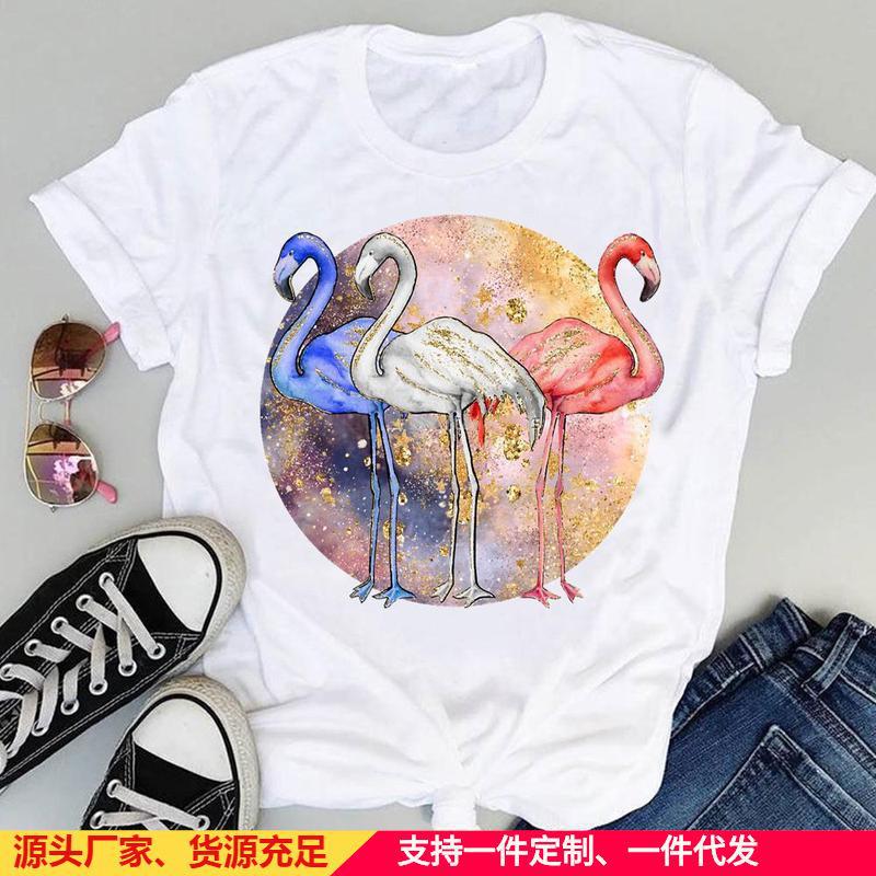 Summer New Shortsleeved Tshirt with Swan and Butterfly Print Patterns Roundneck Top Made of Modal Fabric Women Clothing