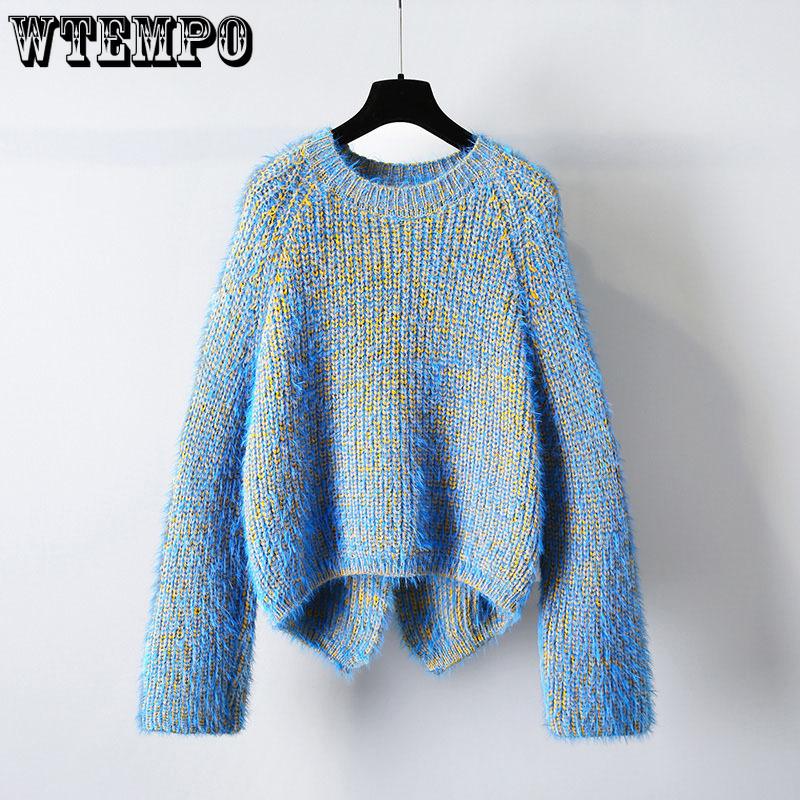 Autumn and Winter Pullover Sweater for Women Loose and Fashionable Thick Blue Knit Sweater for Women