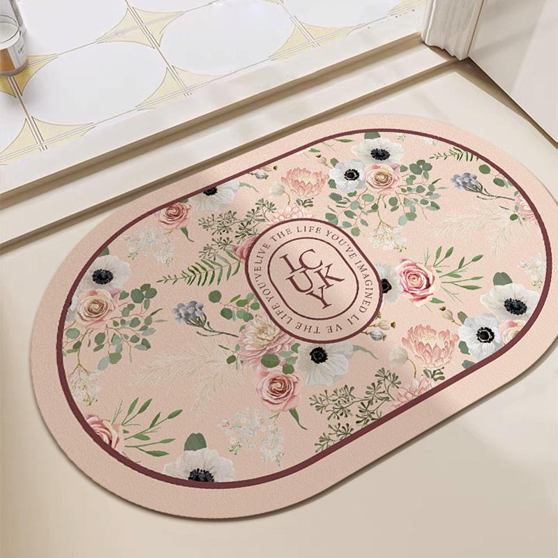 European Camellia Retro Diatom Mud Floor Mat Bathroom Toilet Door Water Absorption Non-slip Foot Mat Quick Drying Door Mat