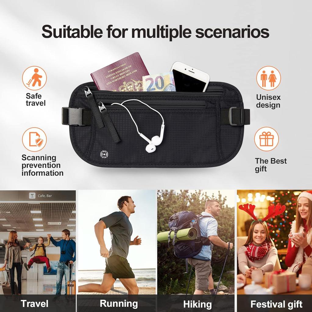 Reise-Geldgürtel Schlanker Passhalter RFID-Blockierende Reisetasche zum Schutz von Bargeld Kreditkarten und Reisedokumenten