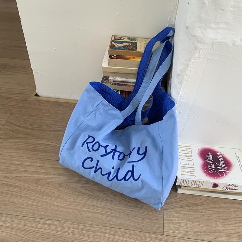 

Summer fresh contrasting color double-sided dopamine color canvas bag sweet girl shoulder bag multi-color letter shoulder bag 35*17*28