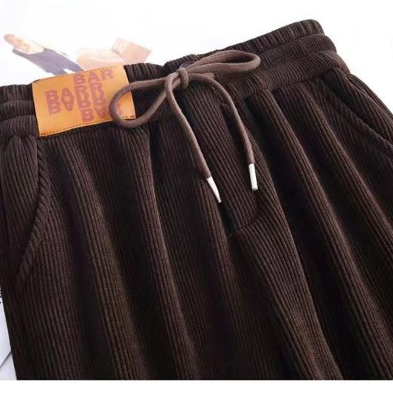 Dámská podzimní a zimní móda Elegantní jednobarevné elastické pasové kapsy Stahovací šňůrka Plyšové zahuštěné Dlouhé volné harlanové ležérní kalhoty