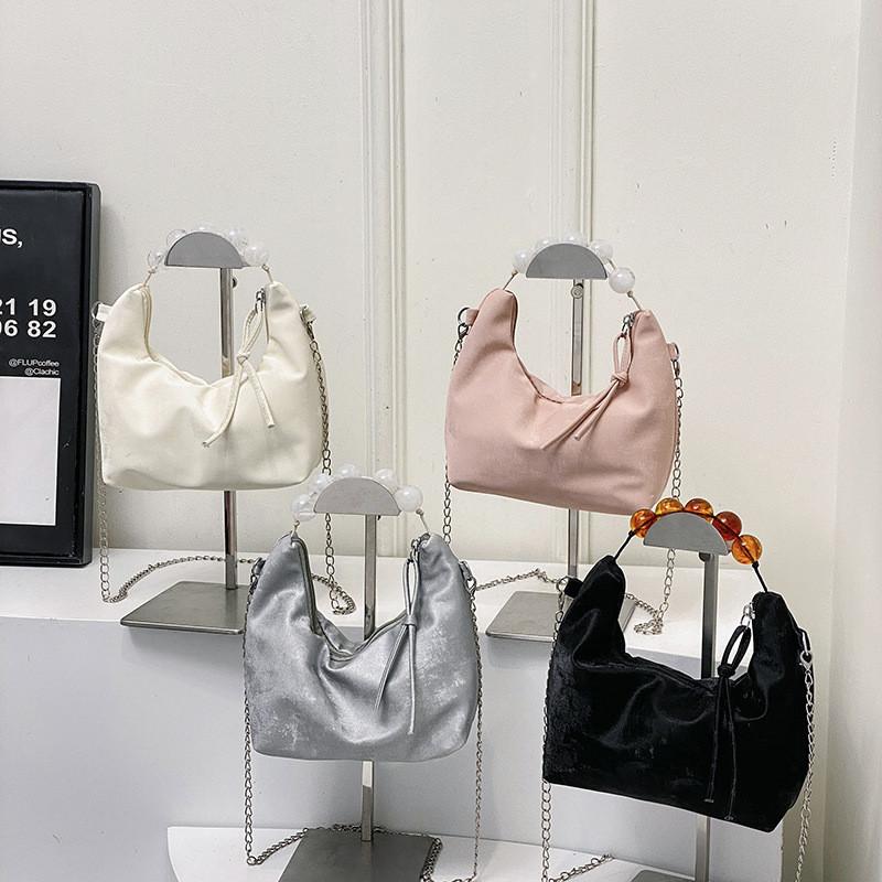 Chic Pu Leather Beaded Handbag With Chain Strap For Summer 2024