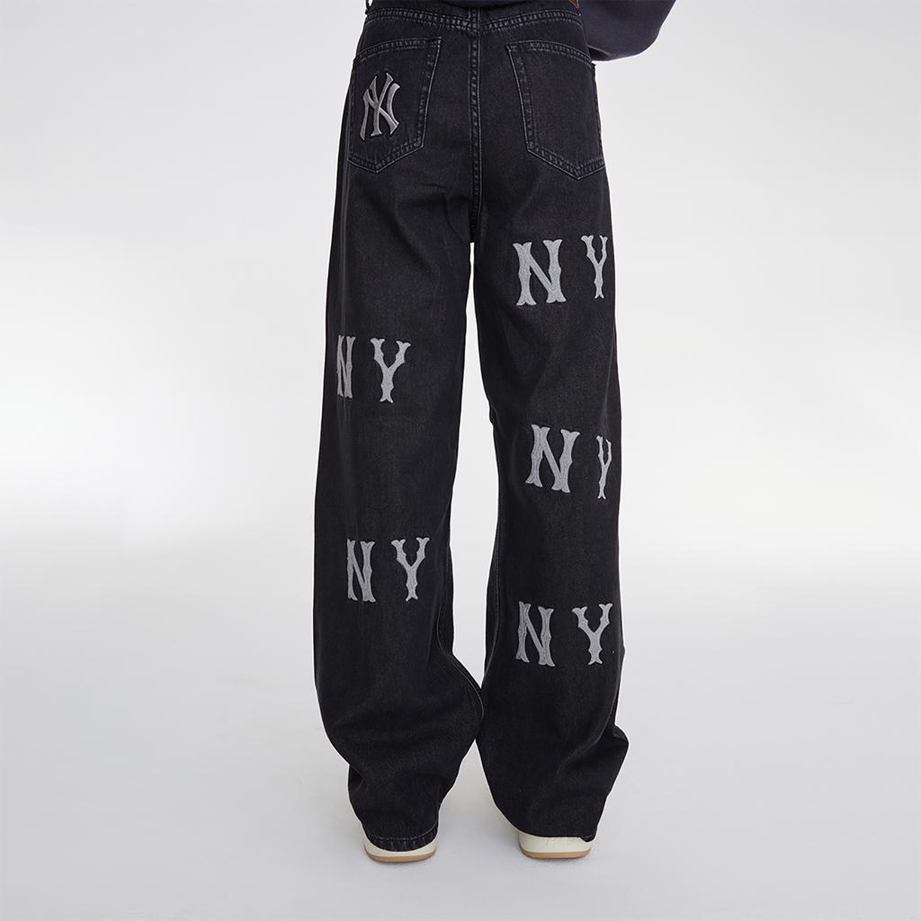 New MLB Wide Leg Jeans Pants Women's Black 3FDPB0534-50BKS