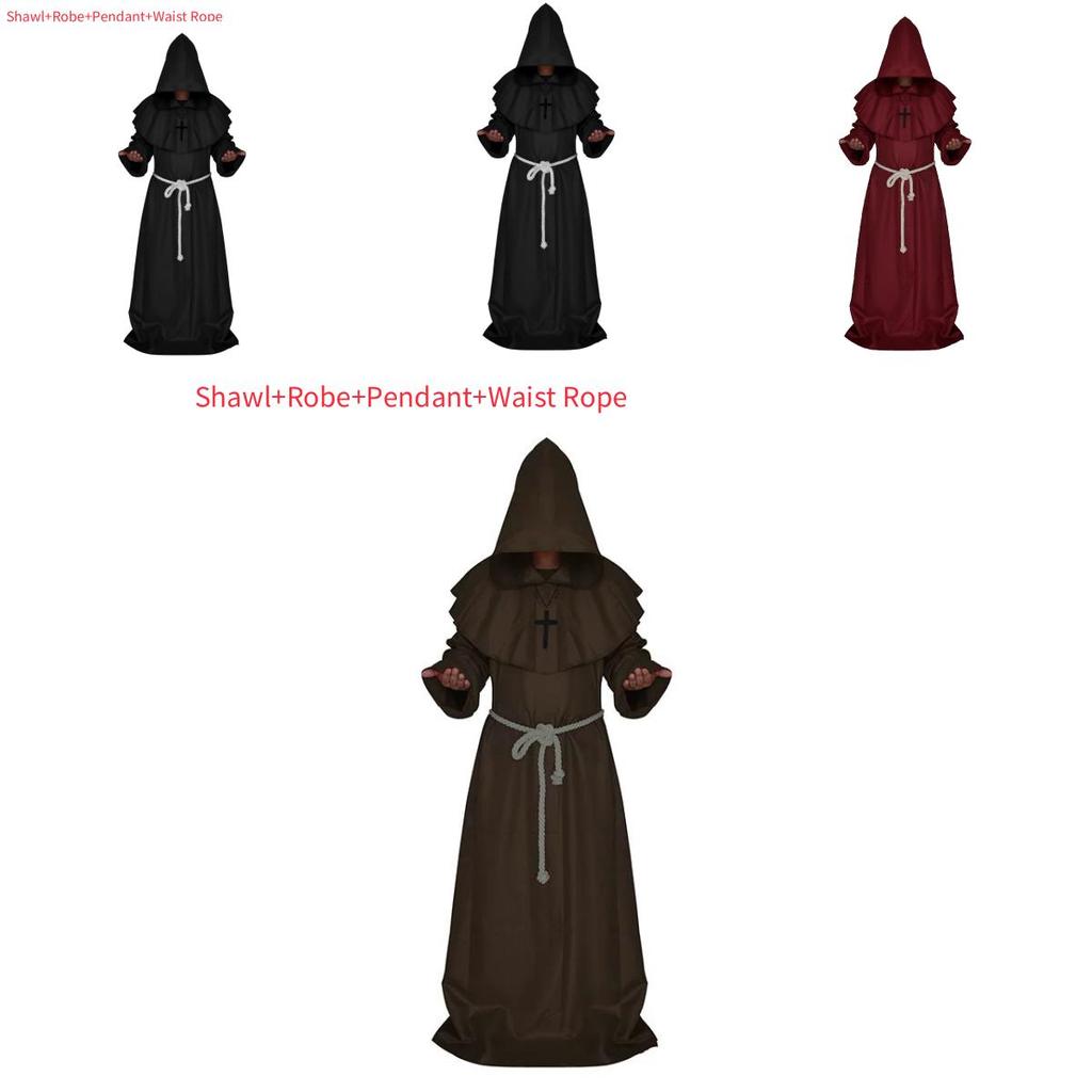 Costume da Monaco Medievale Mago Sacerdote Toga Sciarpa Set Per Appassionati di Cosplay di Halloween