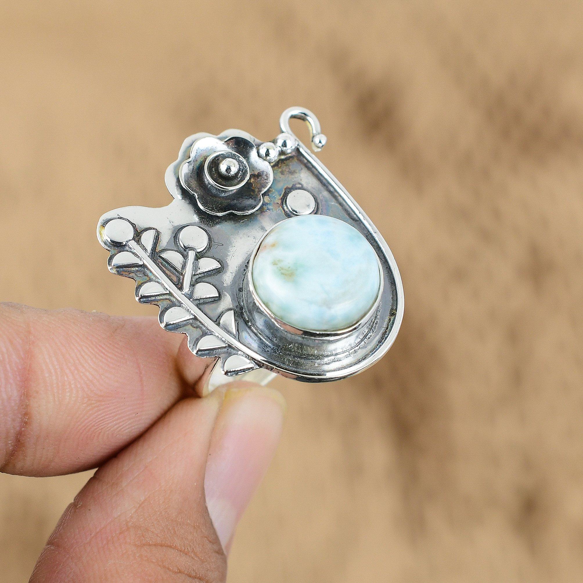 

Mothers day Sale Sterling Silver Larimar Stone Flower Statement Daughter Ring Yes