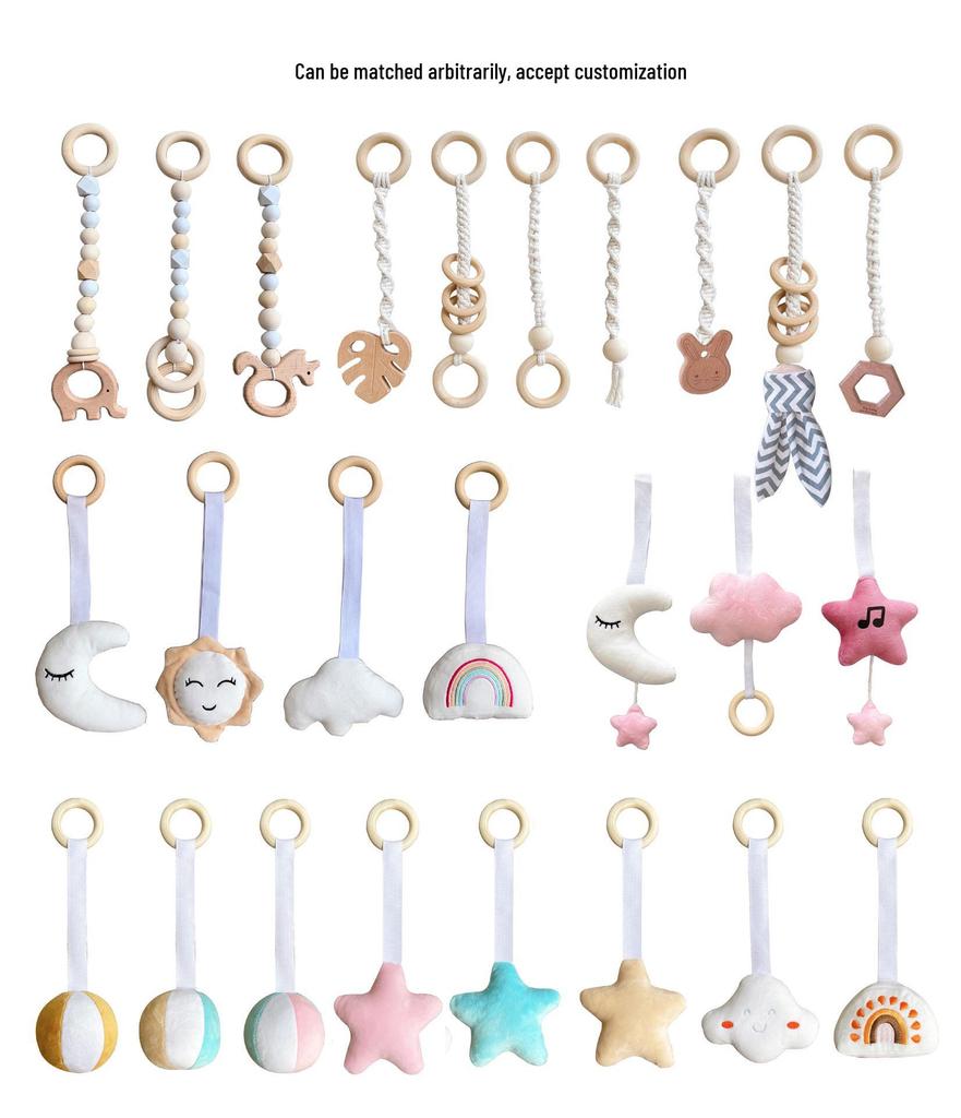 Nordic Wooden Baby Fitness Rack with Decorative Ornaments and Toy Bells