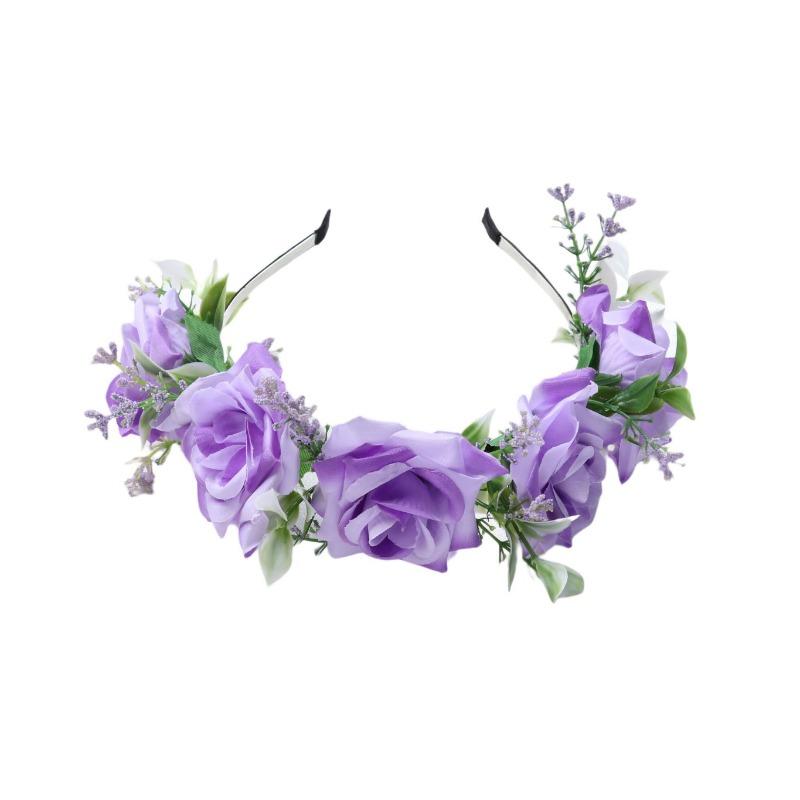 Simulation flower dress headband fabric red rose wreath women s headdress светло-фиолетовый