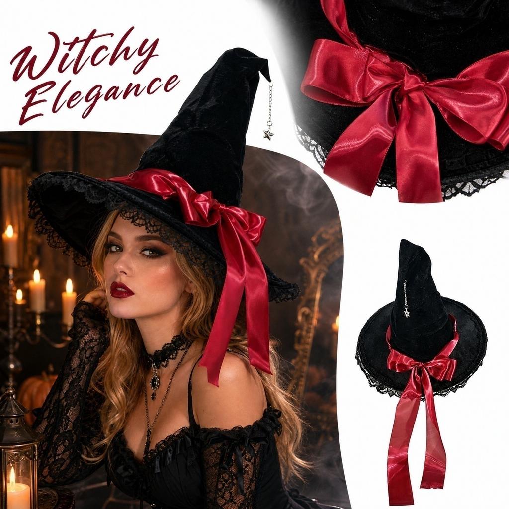Women's Pointed Witch Hat with Velvet and Wide for Halloween Gothic Costume