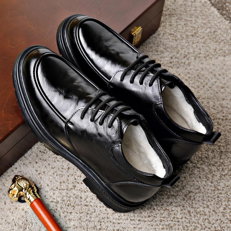 Autumn and Winter Wool Men's Leather Shoes High Quality  Leisure Business and Office Outdoor Warm Gentleman Shoes