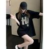 Korean Fashion Women T-shirt Simple Letter H! Printed Tees Summer O-Neck Loose Tops Street Casual Female Clothes