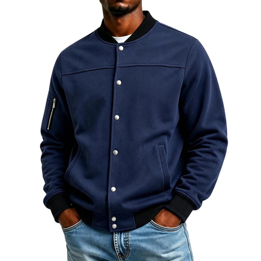 Men's Baseball Jacket Zip-Up Long Sleeve Casual Fall Winter Outerwear