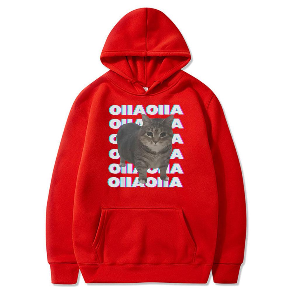 OIIA OIIA Spinning Cat Meme Glitch Disco Funny Tops Men Women Clothing Cotton Short Sleeve Streetwears Fashion Vintage Hoodies
