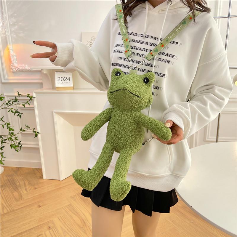 Cartoon Frog Creative Backpack Cute Animal Plush Backpack Soft Cute Doll Cute Pendant Children'S Room Decoration
