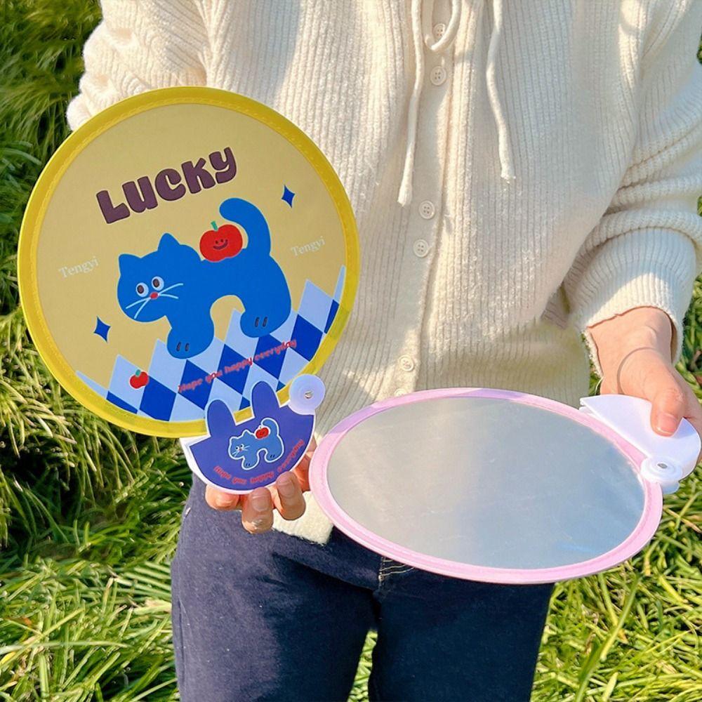 4Pcs Plastic Cute Folding Fan Cute Cool Fan Creative Round Pocket Fan  Student