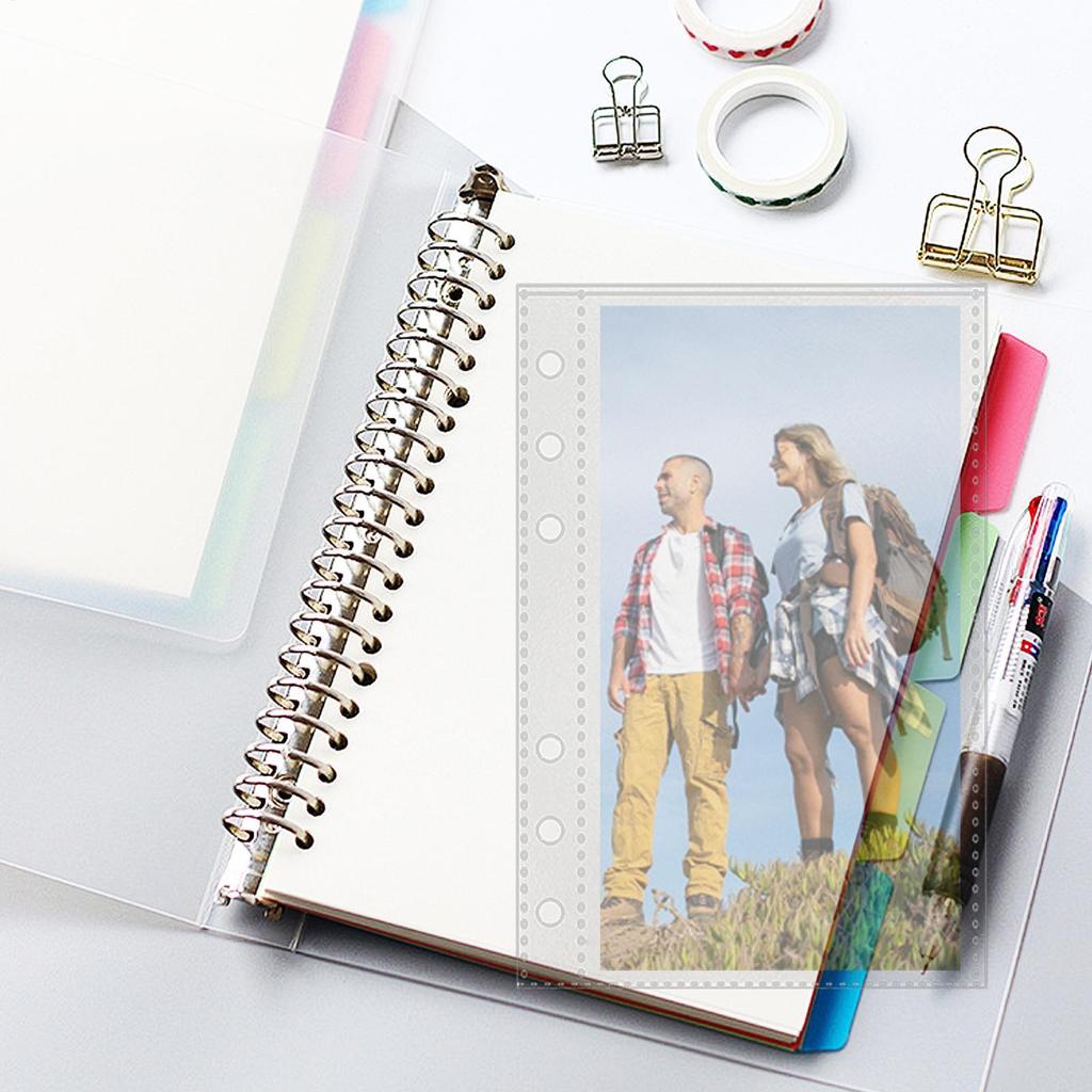 Binder Pocket Sleeves 10 Pieces 6-Ring Planner Refill Pages for Card Refillable Protectors for Pictures Postcards Journal