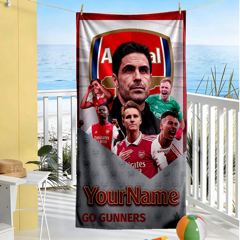 Arsenal Personalized Name Beach Towel Super Soft & Absorbent For Beach Bathroom Outdoor Swimming Pool Camping Picnic Yoga Diving Vacation Accessories