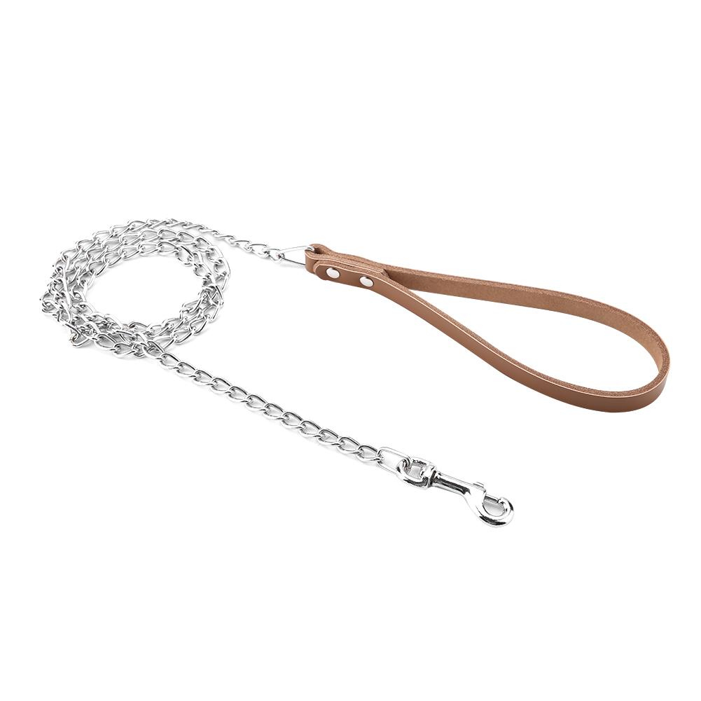 Metal Dog Leash Training Collar Rope   Strap with PU Handle (Brown)