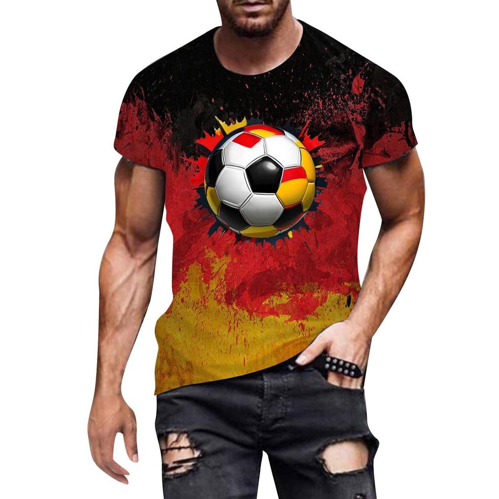 Men's Short Sleeve Crew Neck T Shirt with Soccer Ball Graphic Print Casual Regular Fit Comfortable Top for Daily Wear