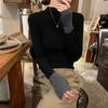 Contrasting Color Semi-turtleneck Knitted Sweater Women's Clothing Spring Autumn and Winter Slim-fit Inner Top Black Bottoming Shirt