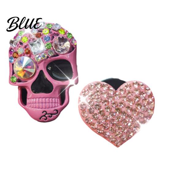 Totenkopf Herz Auto Dekoration 2 Stück Bling Lüftungsschlitz Clips Strass Glänzend Duft Diffusor Armaturenbrett Zierleiste Clip Lustiger Kopf Auto Innenraum Ornament Halloween