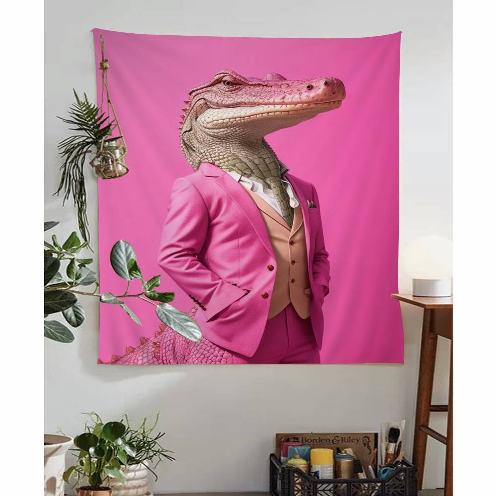 Charming Pink Animal with Glasses Anime Tapestry Hippie Flower Wall Carpets Dorm Decor Wall Hanging Home Decor