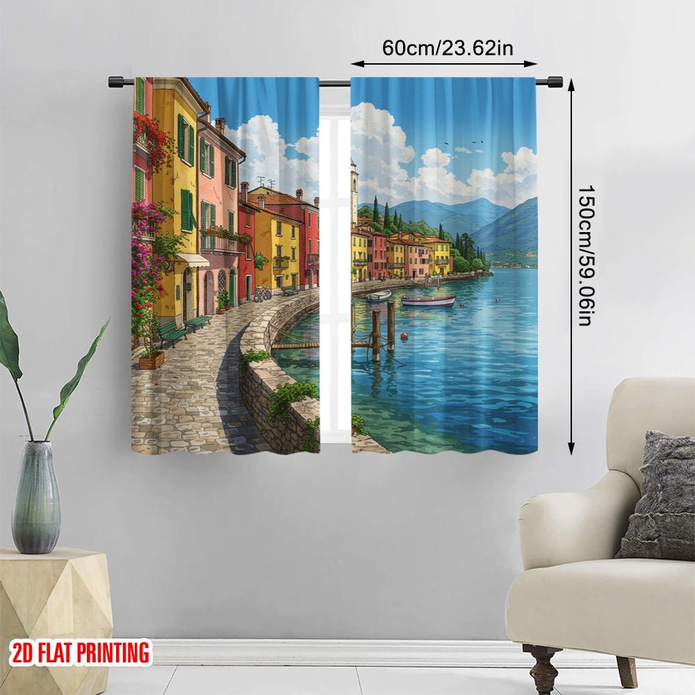 2 Stück, 2D-Flachdruckmuster Vorhänge Wunderschönes Riva del Garda Italien Vielseitig Langlebig Polyester (ohne Stange) Geschenke Ldeal für