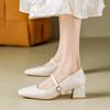Temperament Coarse Heel Small Leather Shoes Women's Spring and Summer New French Single Shoes Gentle Square Head with Skirt Mary Jane Shoes