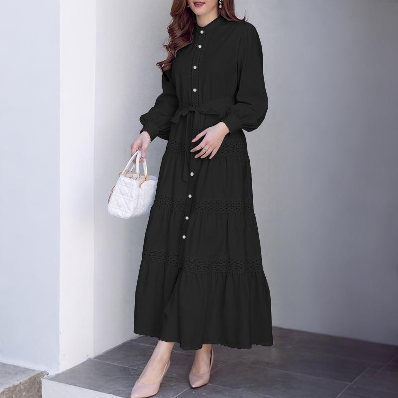 ZANZEA Women Casual Round Neck Loose Long Sleeve Dress