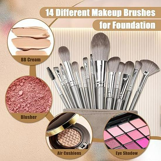 14-Piece First Encounter Makeup Brush Set - Foundation, Powder, Eyeshadow, Concealer Brushes with Storage