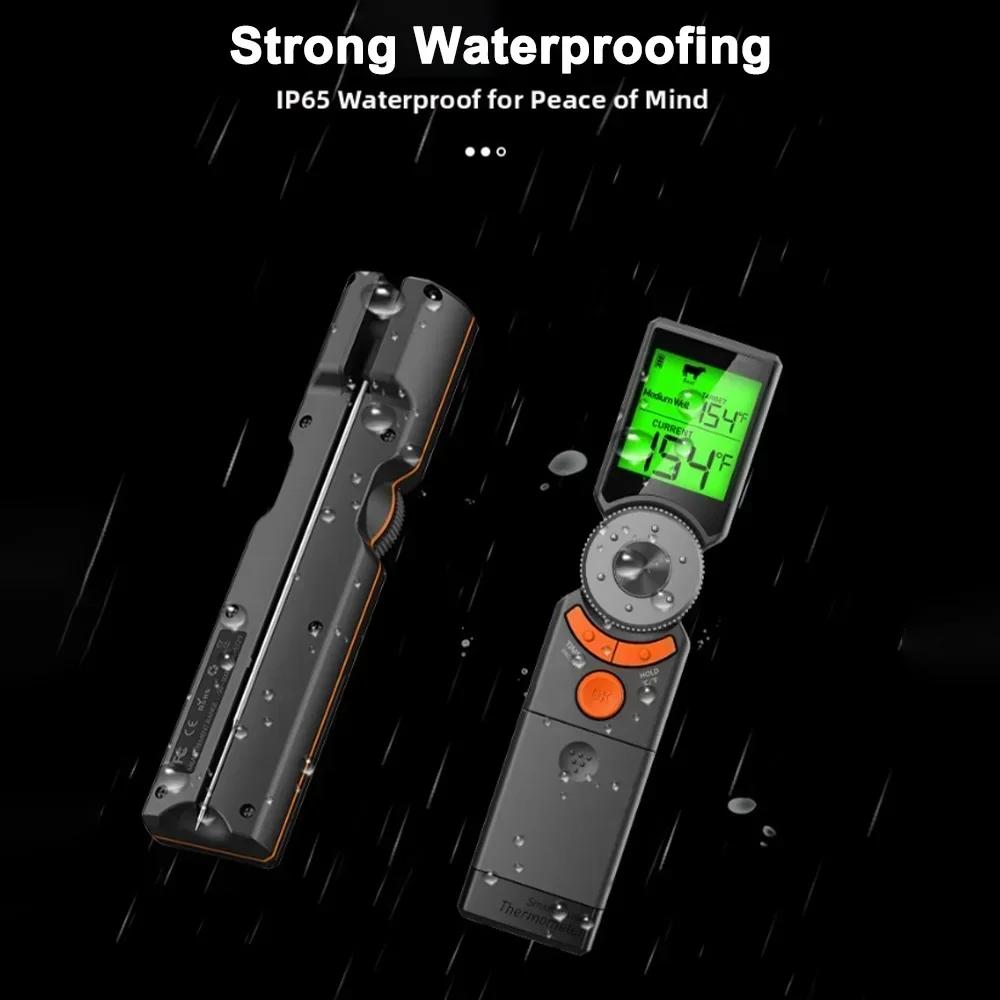 Kitchen Thermometer 16x3.6cm Smart Waterproof Thermometer With Foldable Probe & Timer For BBQ & Grill Food Temperature Tools