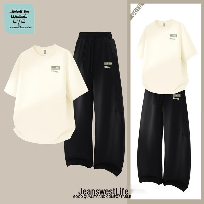 

JEANSWEST LIFE Men s Geometric Print Cotton T-Shirt & Curved Pants Set 2XL