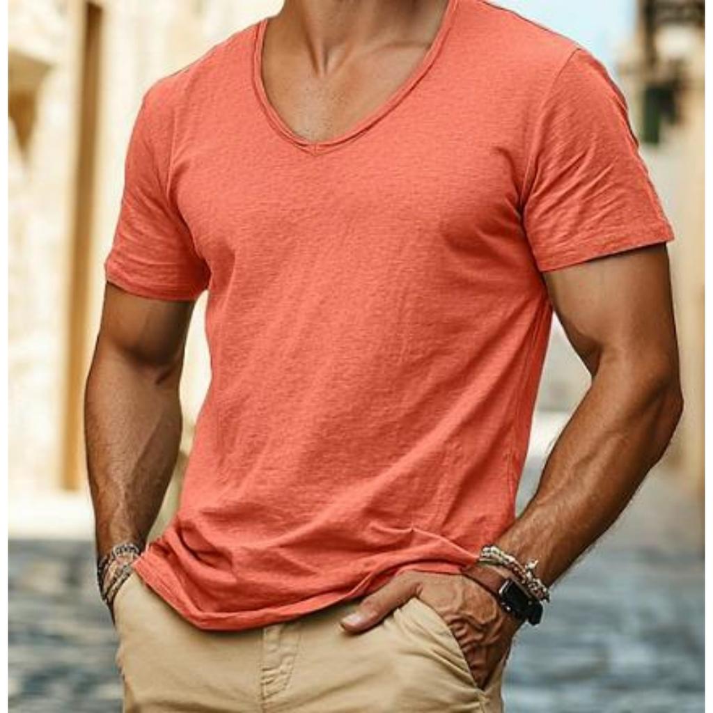 Men's Casual -color -jute V-neck Short-sleeved T-shirt Top