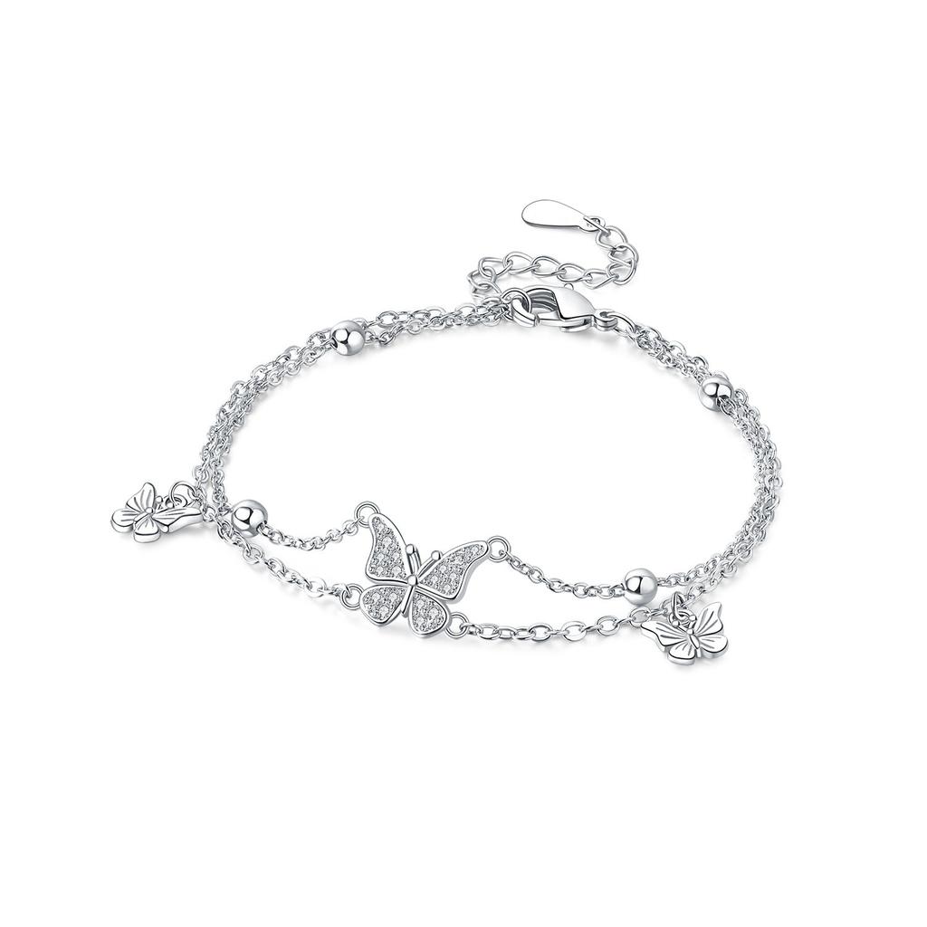 925 Silver Butterfly Moon Star Stone Bracelet Minimalist Jewelry