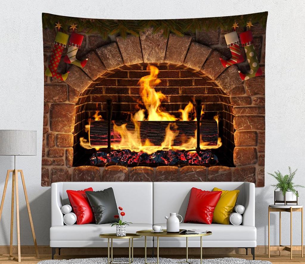 Christmas Studio Tapestry Wall Hanging Christmas Wooden Doors Windows Winter Snow Scene Xmas Trees Gifts Art Wall DecorChristmas