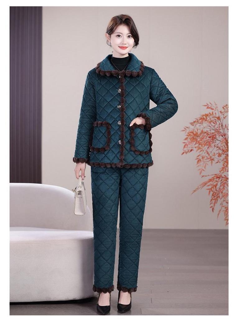 2025 Fleece-lined Windproof Two-Piece Set: Keeps Middle-aged and Elderly Moms Warm In Winter